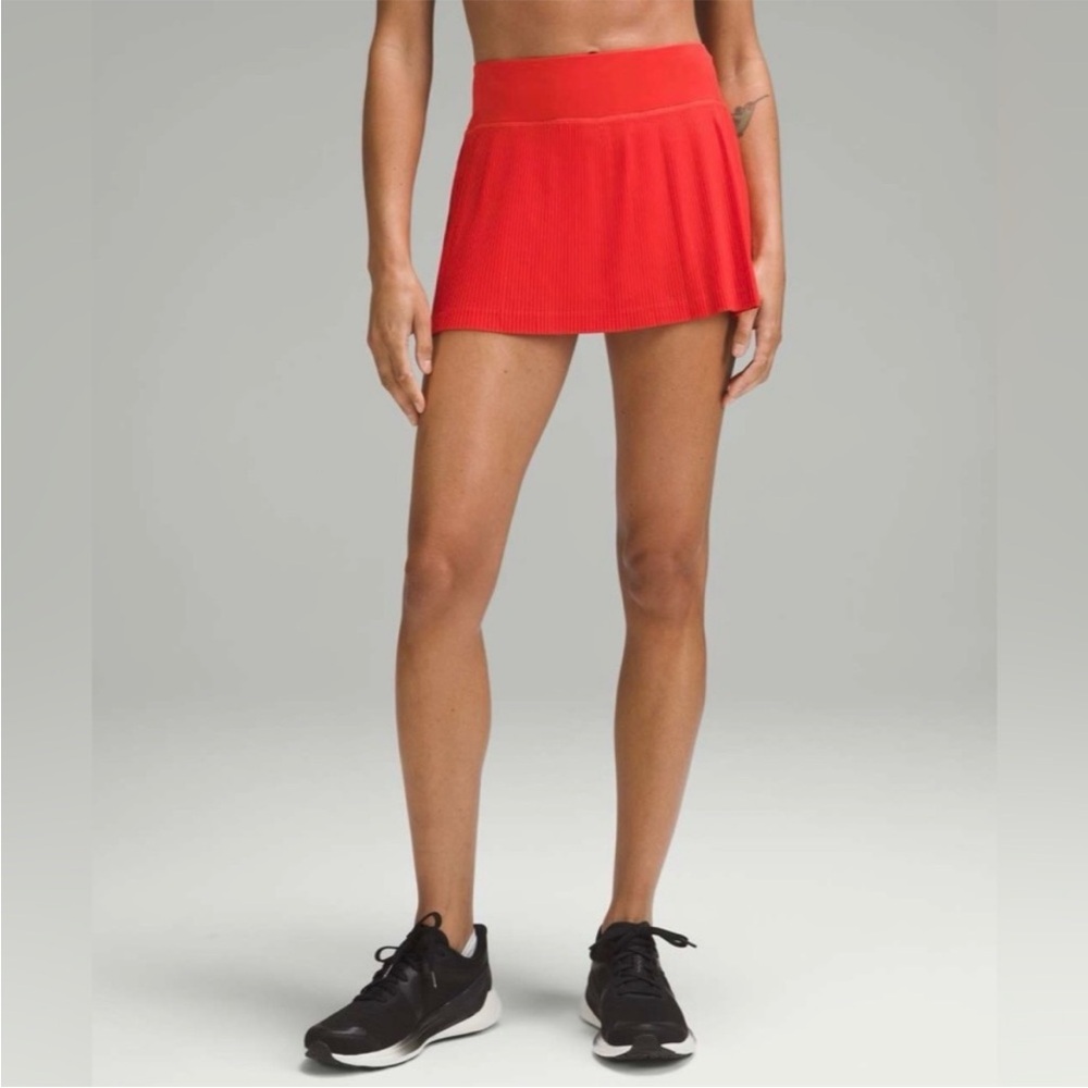 🕶️lululemon skort Pleat to Street Mid-Rise Skirt Tennis Golf Hot Heat Red 14 XL - Picture 2 of 10